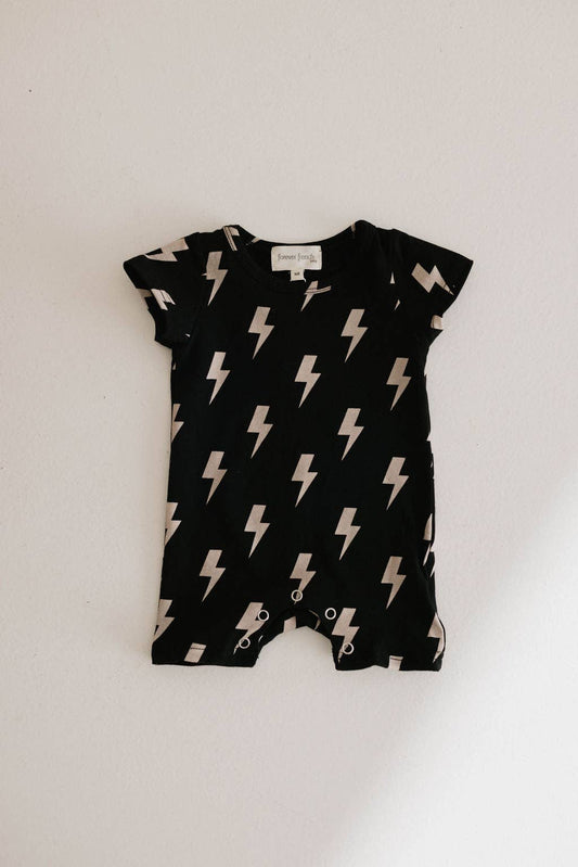 T-Shirt Romper | Black & Tan Lightning Bolt
