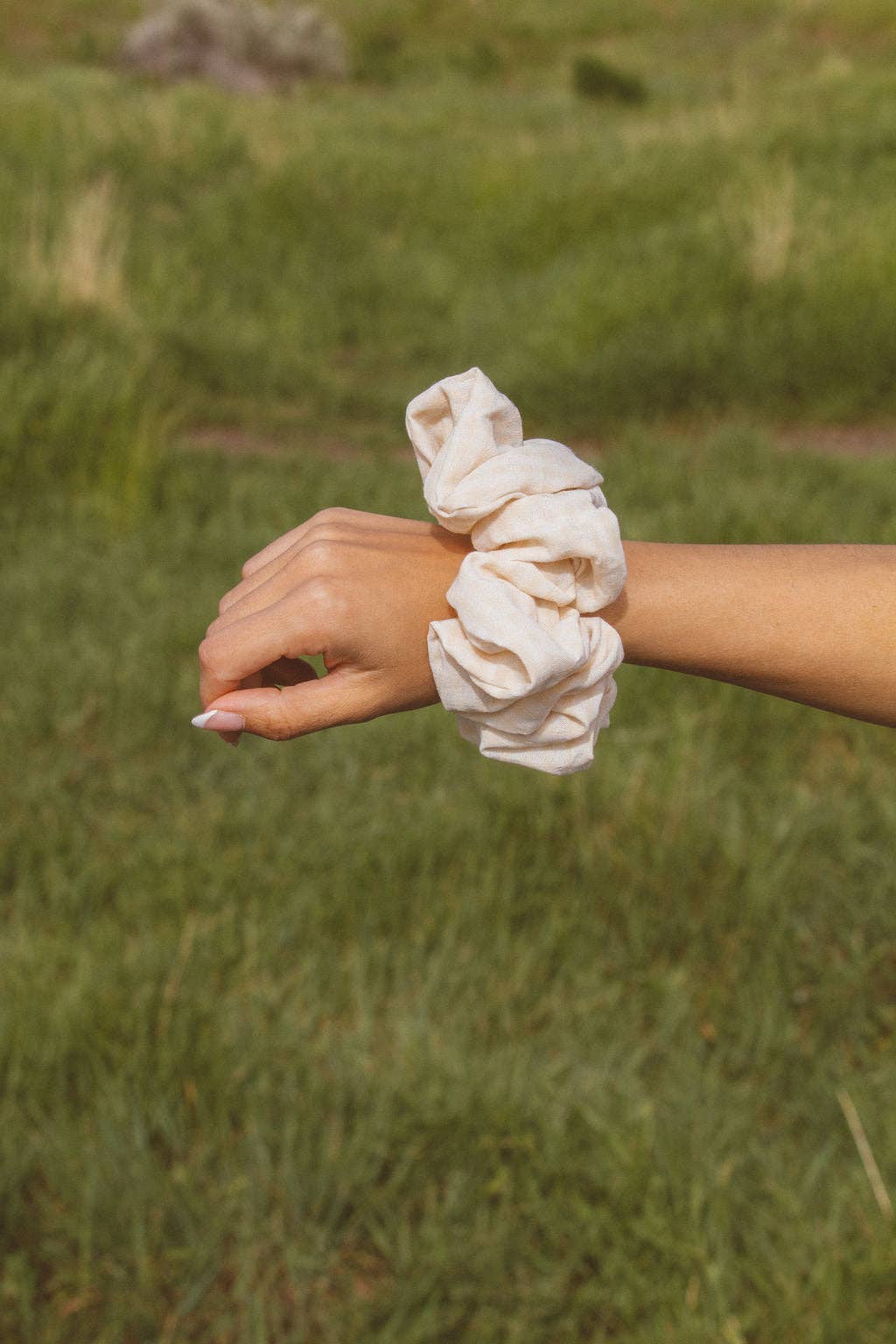 Cream Gingham Jumbo Scrunchie