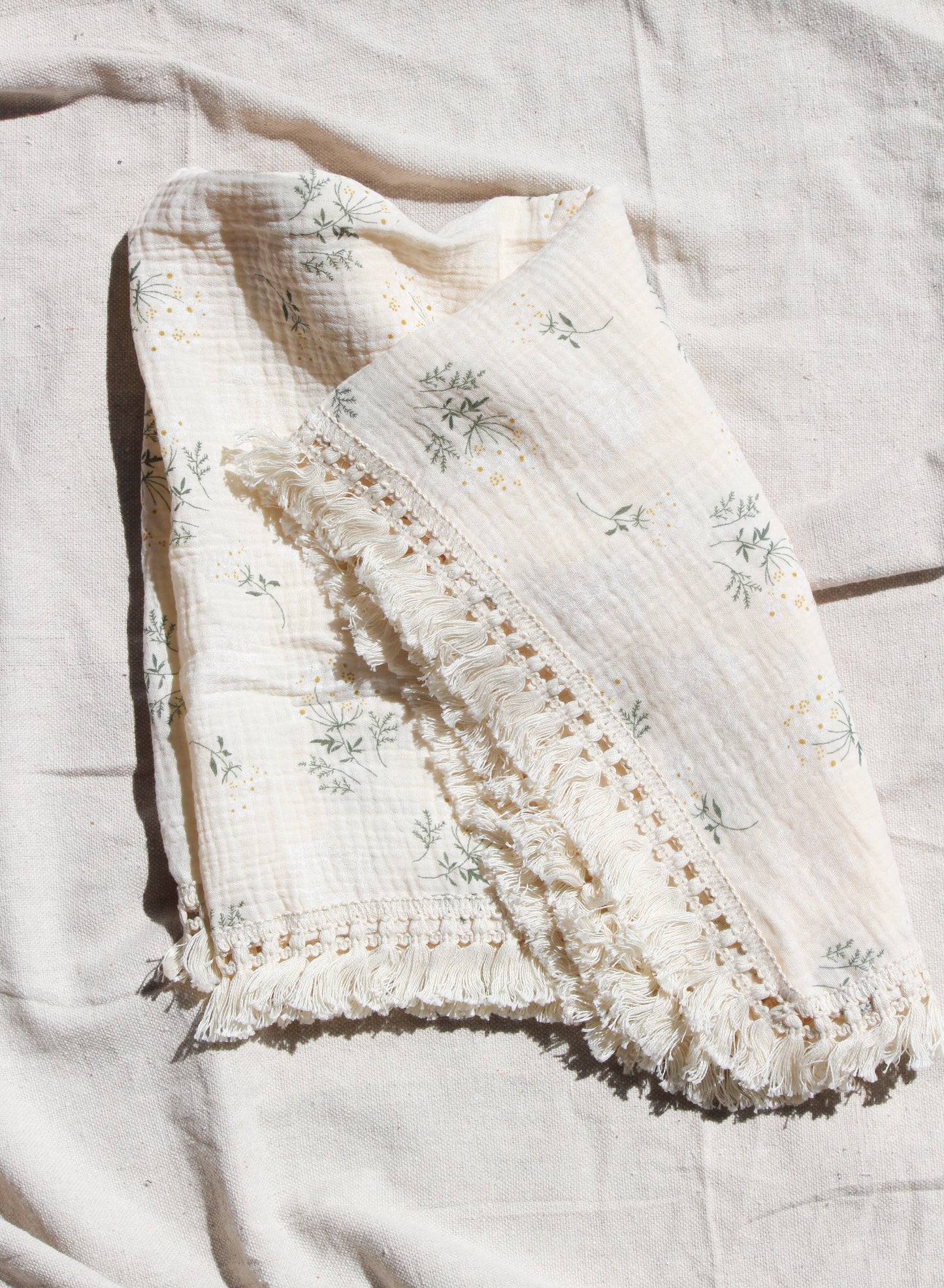 Floral Fringe Muslin Blanket