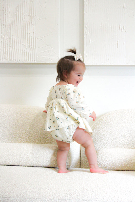 Floral long sleeve romper - cream