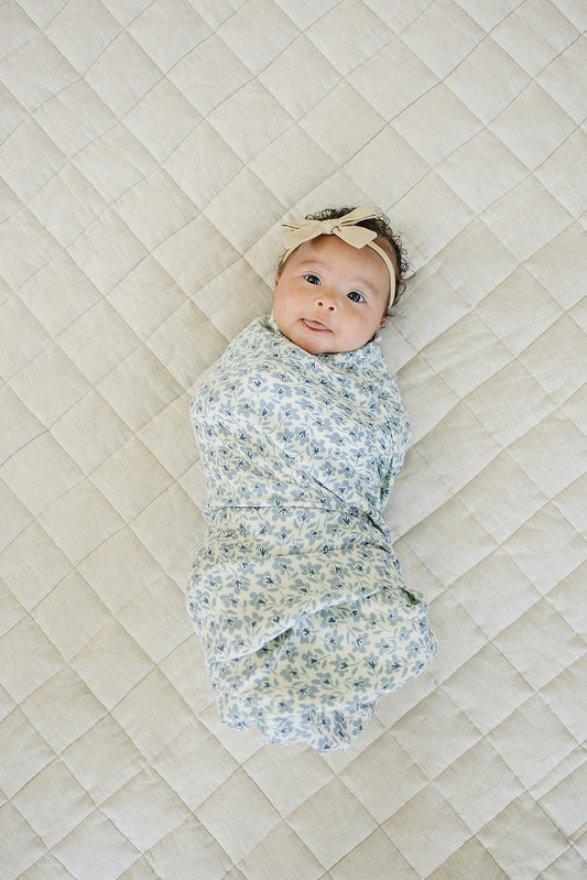 Blue Blossom Muslin Swaddle Blanket