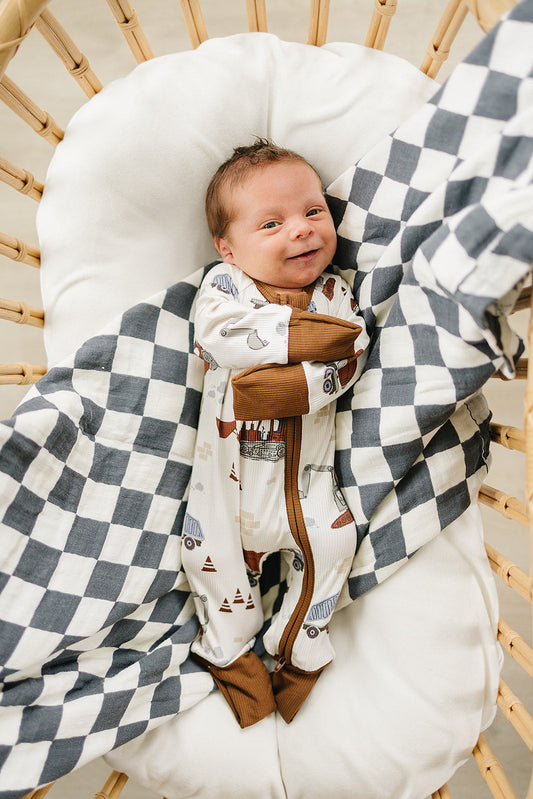 Construction Trucks Ribbed Bamboo Zipper