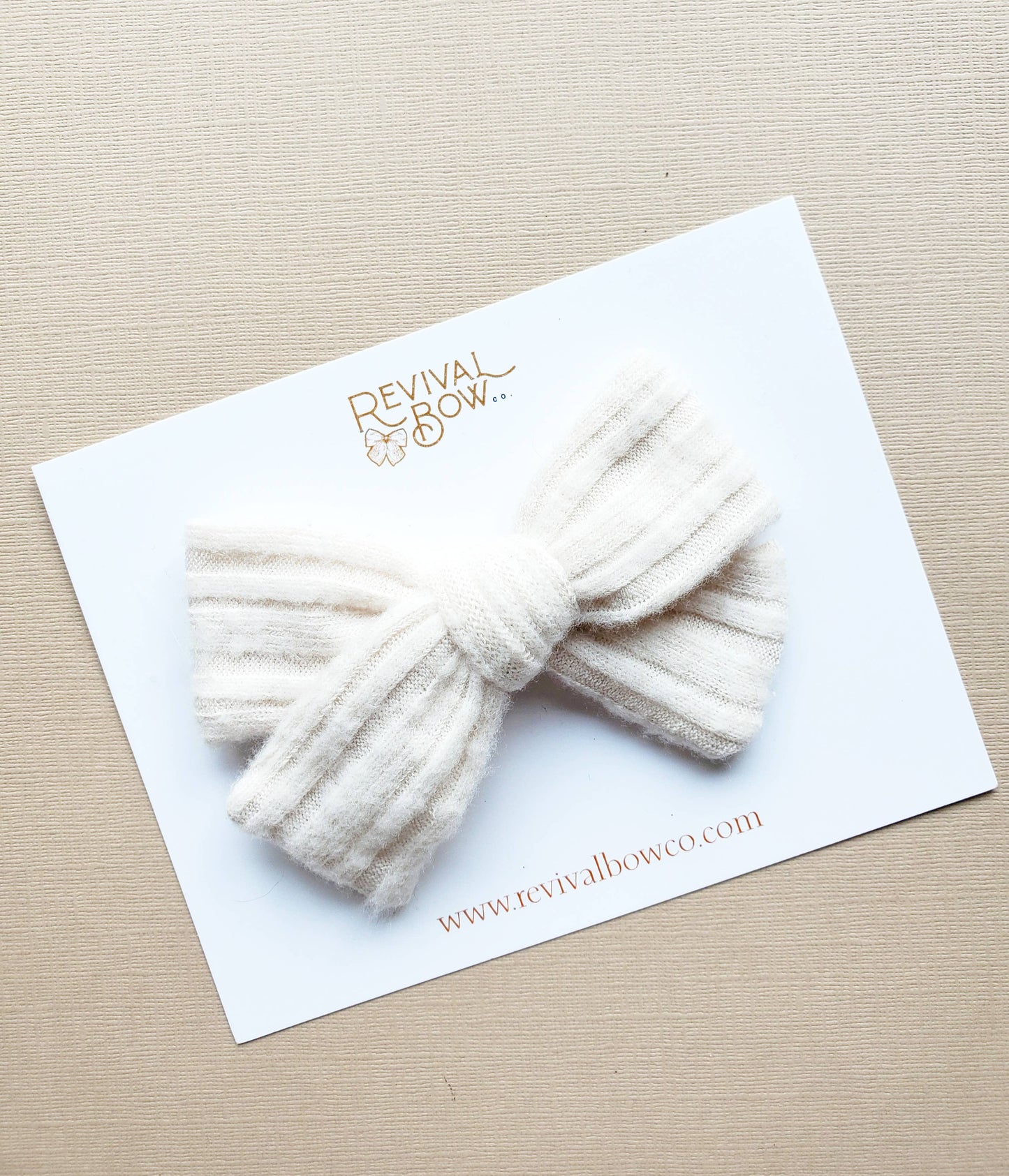 Classic Fabric Bow on Clip• Soft Cream Stripe