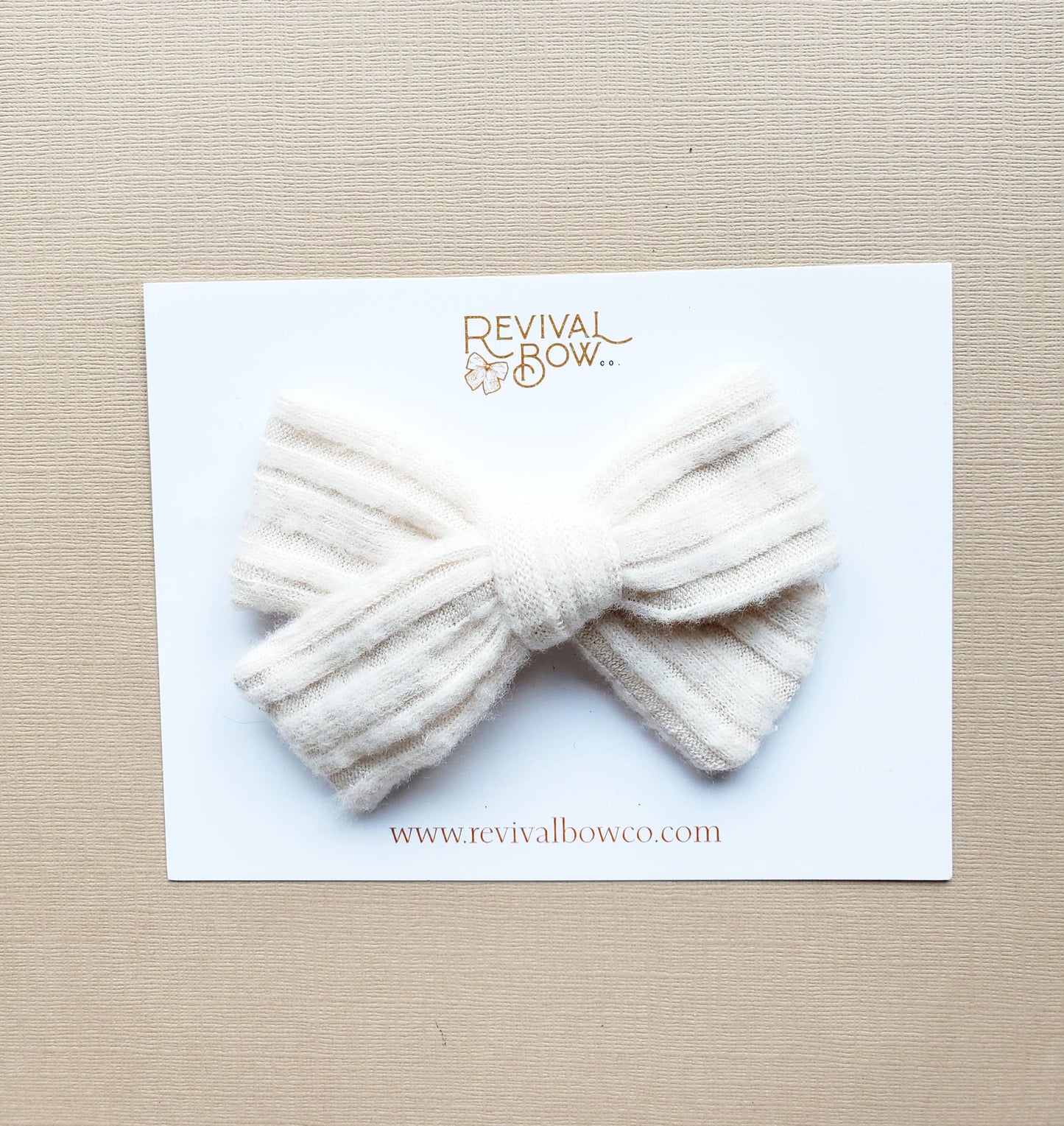 Classic Fabric Bow on Clip• Soft Cream Stripe