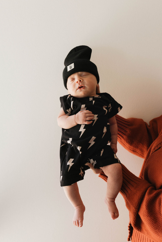 T-Shirt Romper | Black & Tan Lightning Bolt