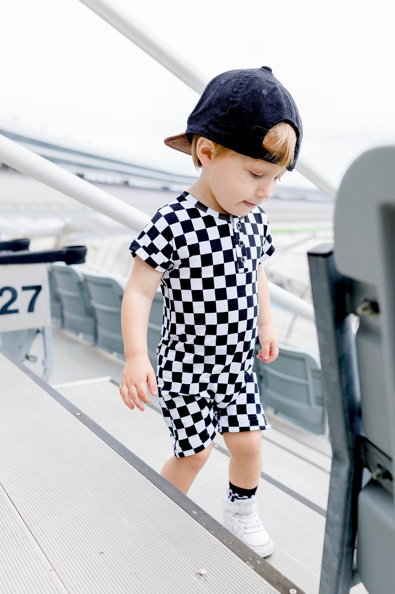 Checked Out - Henley Short Sleeve Romper *Drop ship