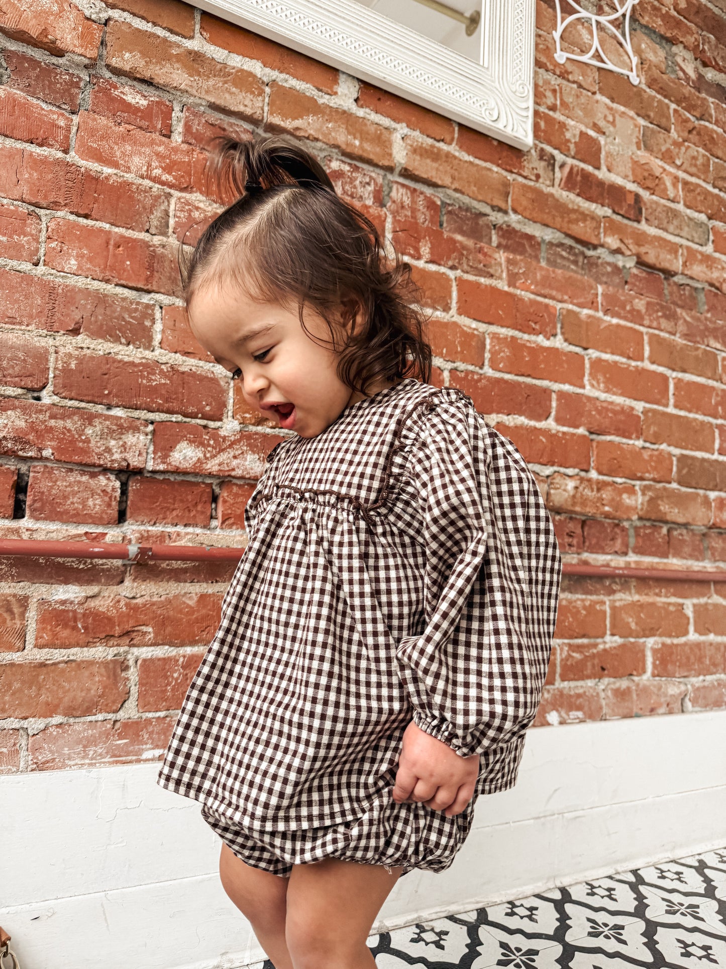 Brown Gingham Dress Set