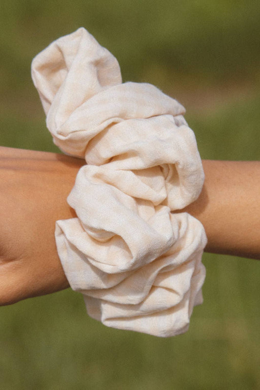 Cream Gingham Jumbo Scrunchie