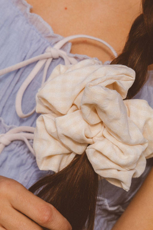Cream Gingham Jumbo Scrunchie