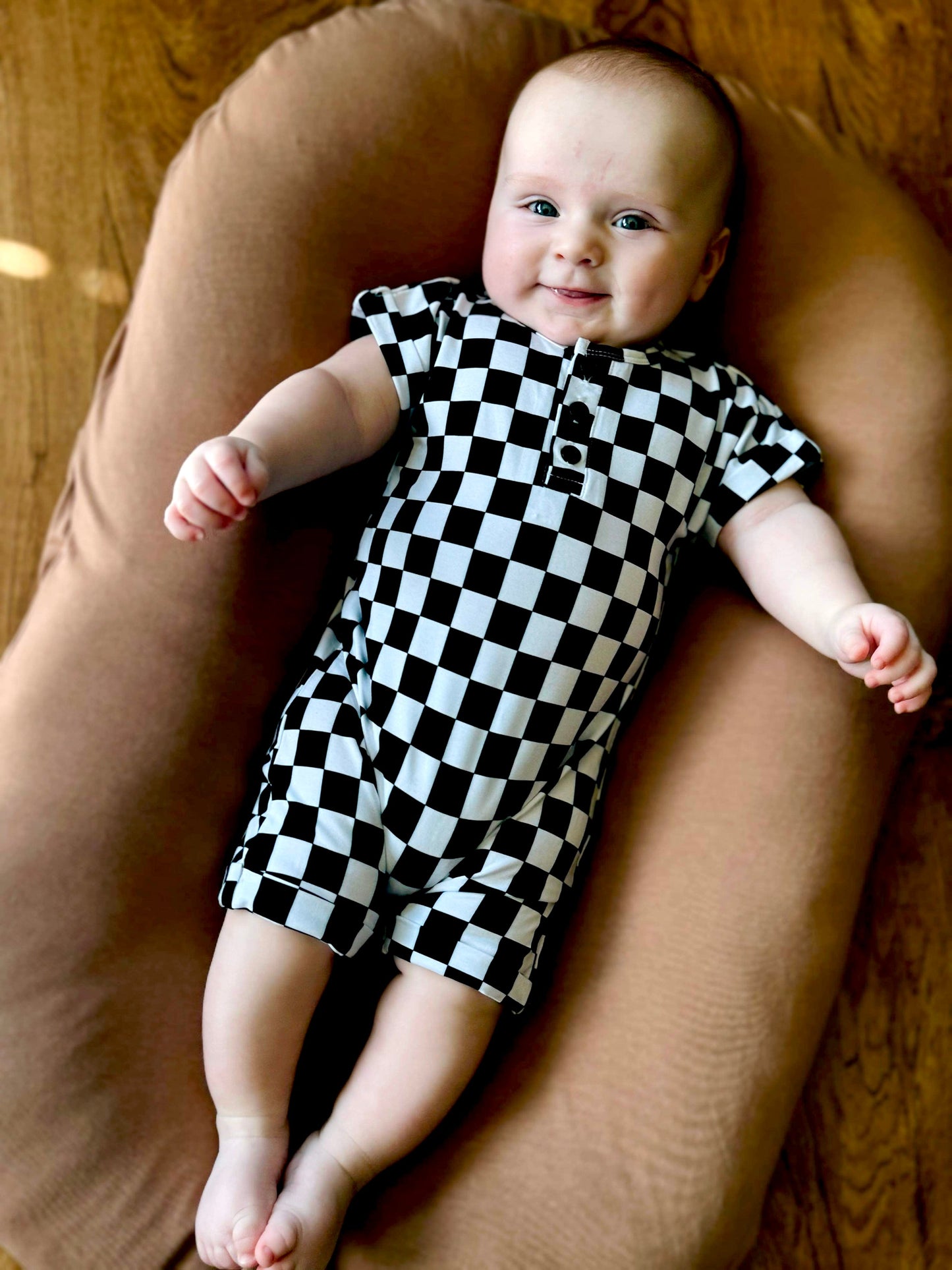 Checked Out - Henley Short Sleeve Romper *Drop ship