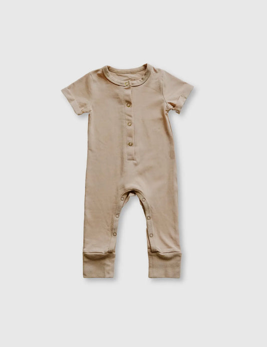 Henley Button Romper Khaki