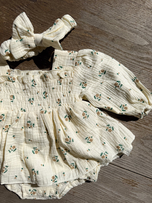 Floral long sleeve romper - cream