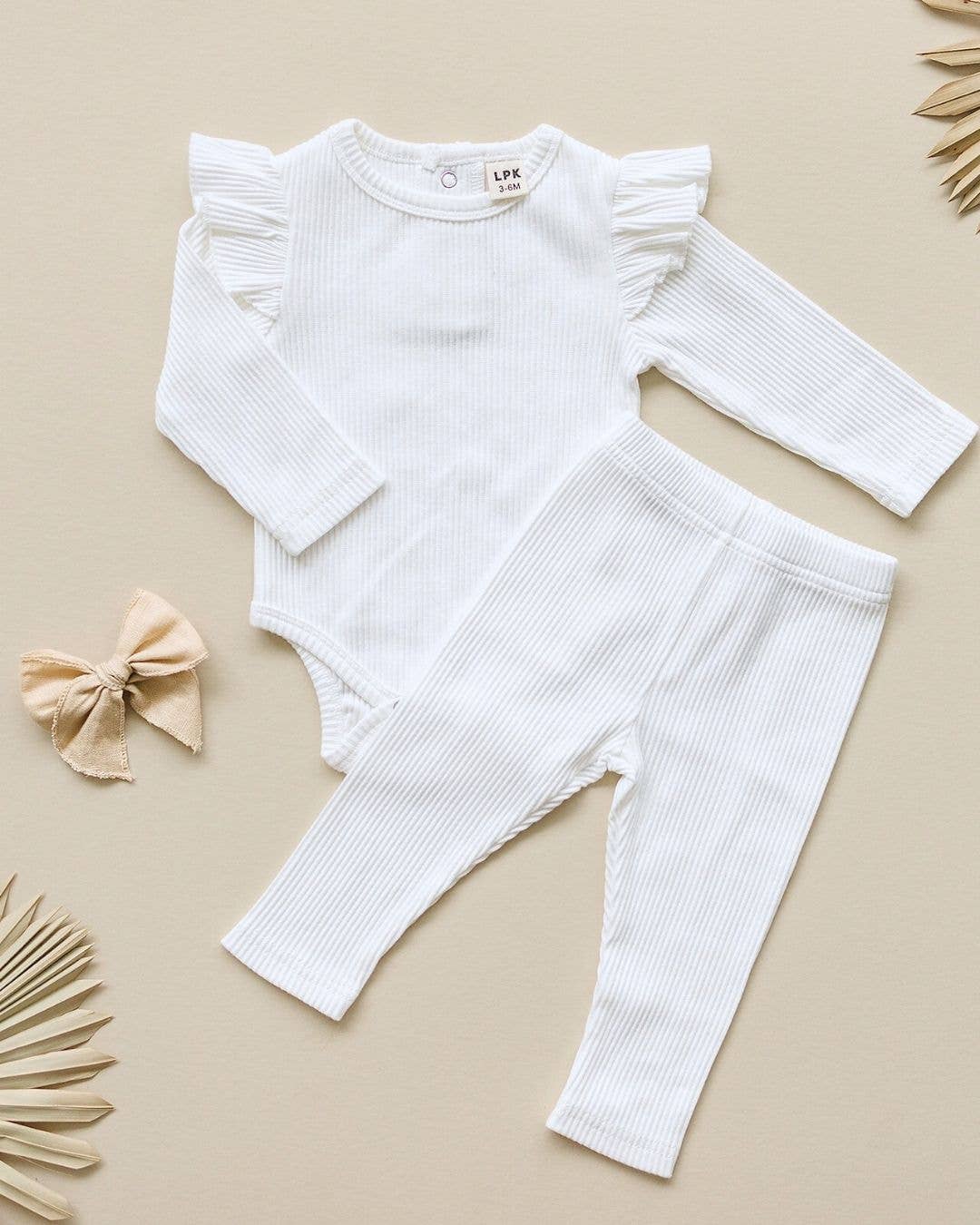 Flutter Sleeve Baby Bodysuit | White