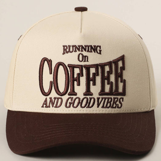 [Pre order ships BY 5/16]  RUNNING ON COFFEE 3D Letter Embroidered Two-Tone Trucker Hat