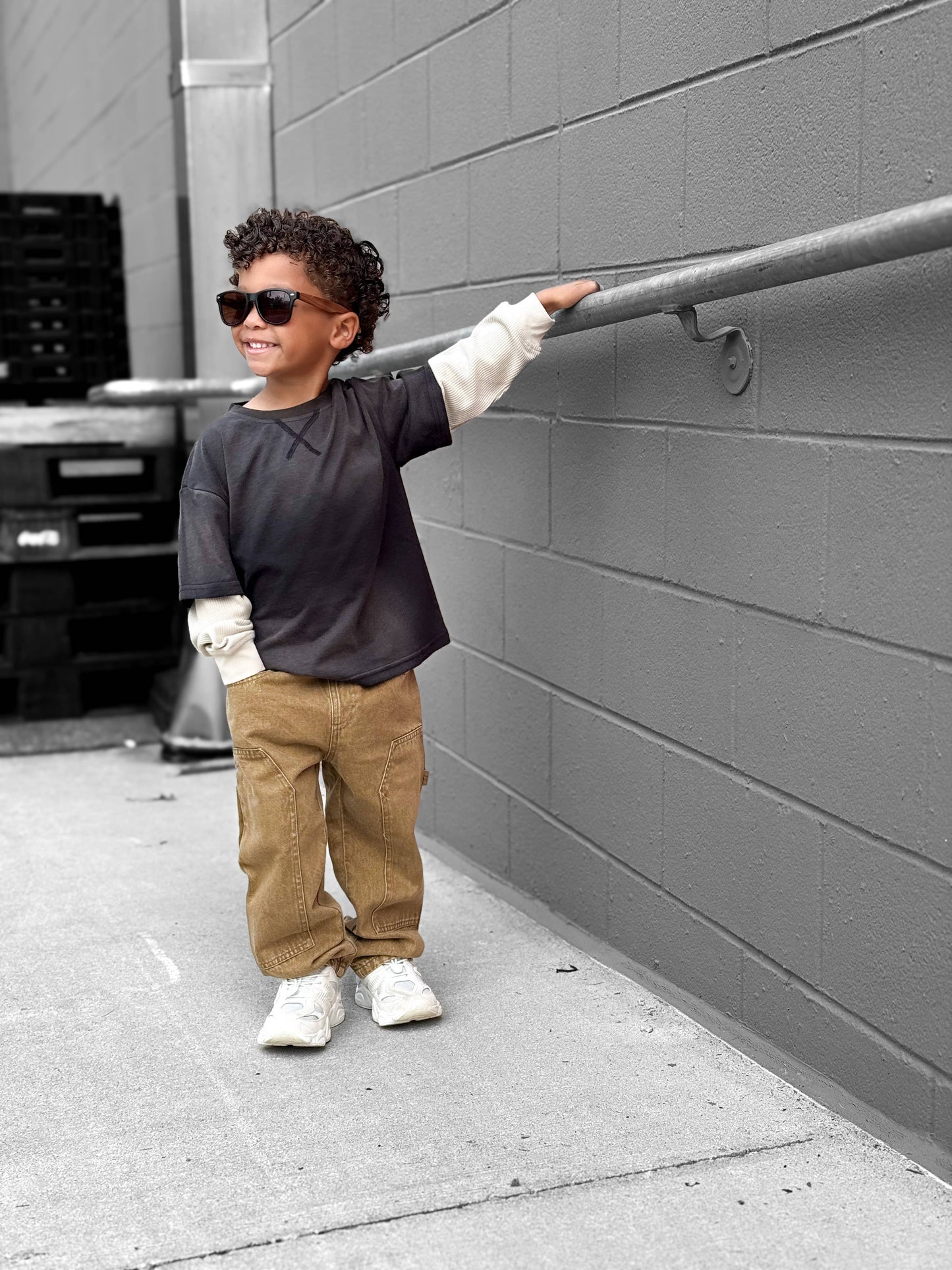 Toddler Waffle Layered Tee in Charcoal