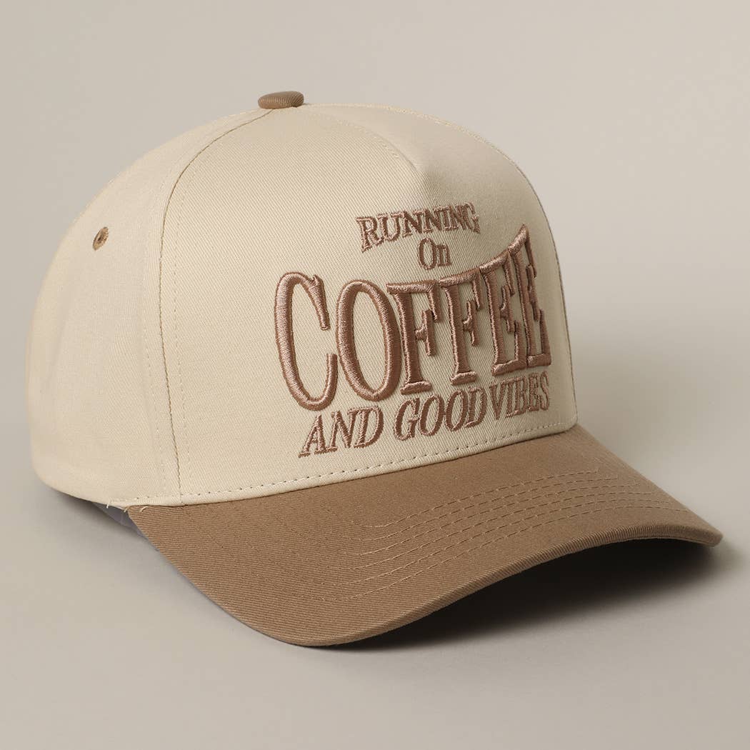 [Pre order ships BY 5/16]  RUNNING ON COFFEE 3D Letter Embroidered Two-Tone Trucker Hat