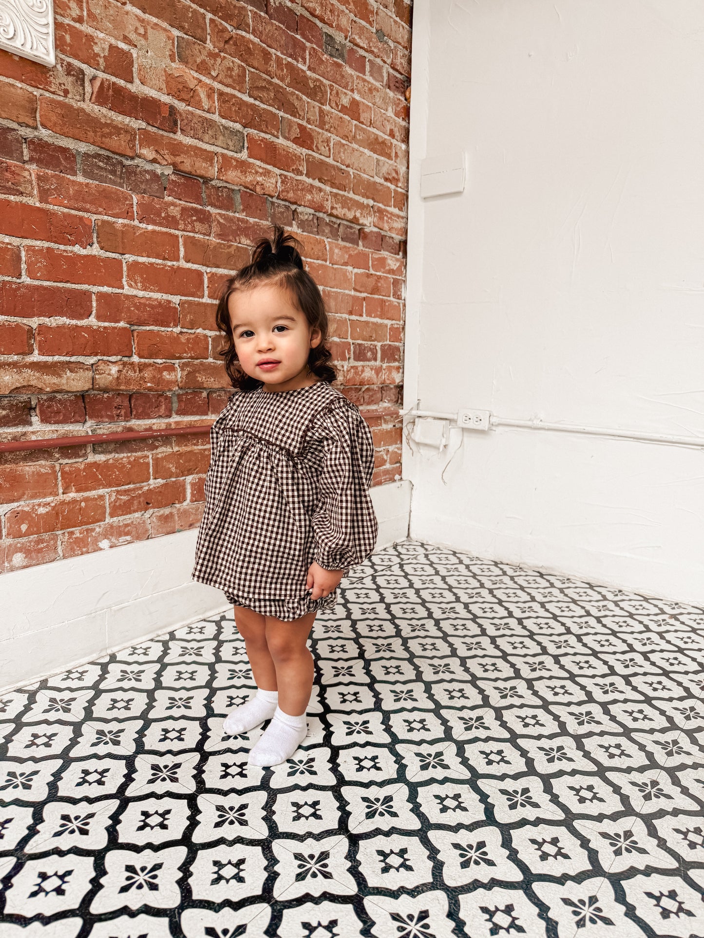 Brown Gingham Dress Set