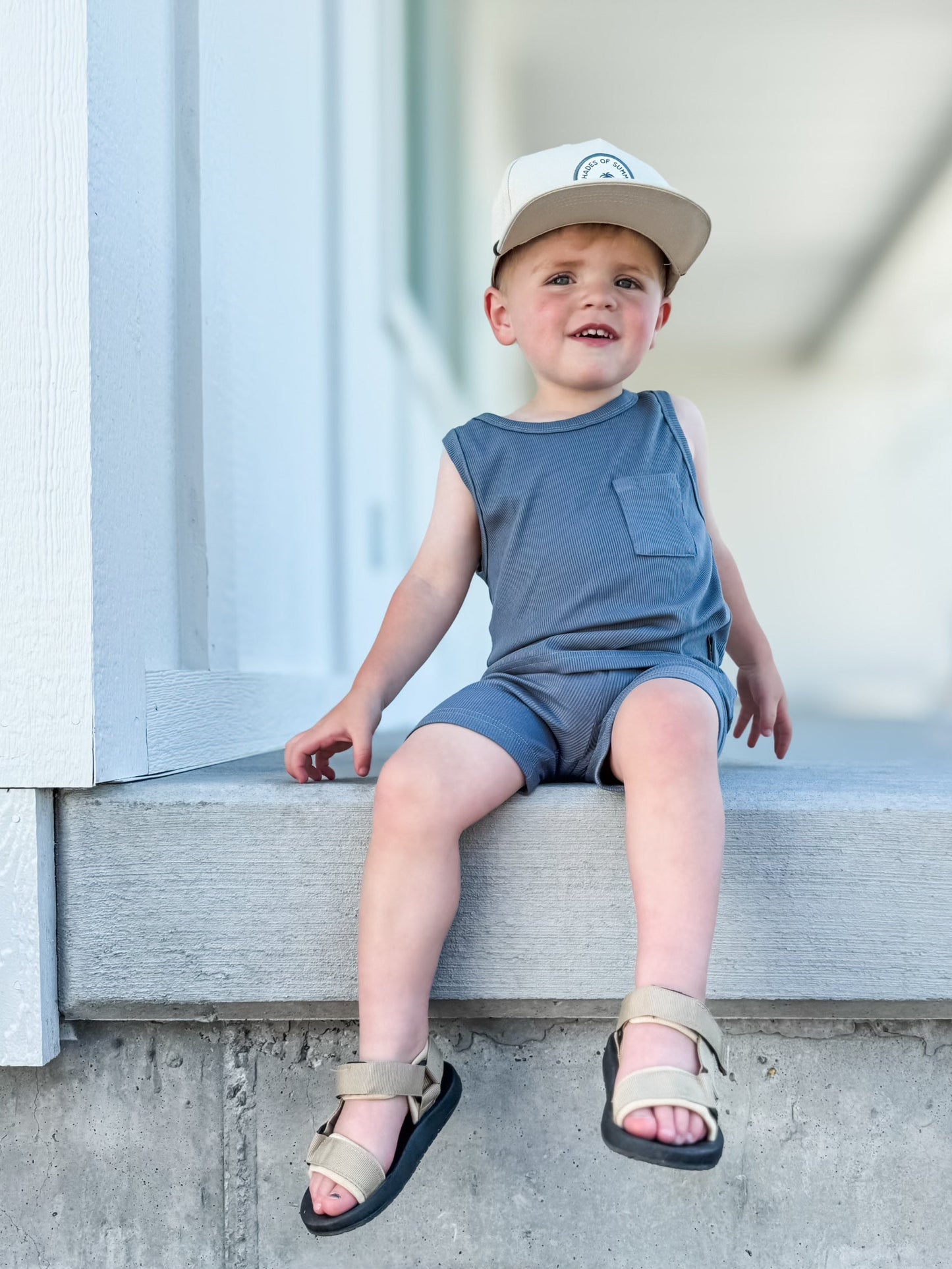 Ribbed Bamboo Tank Set - Steel Blue *Drop ship