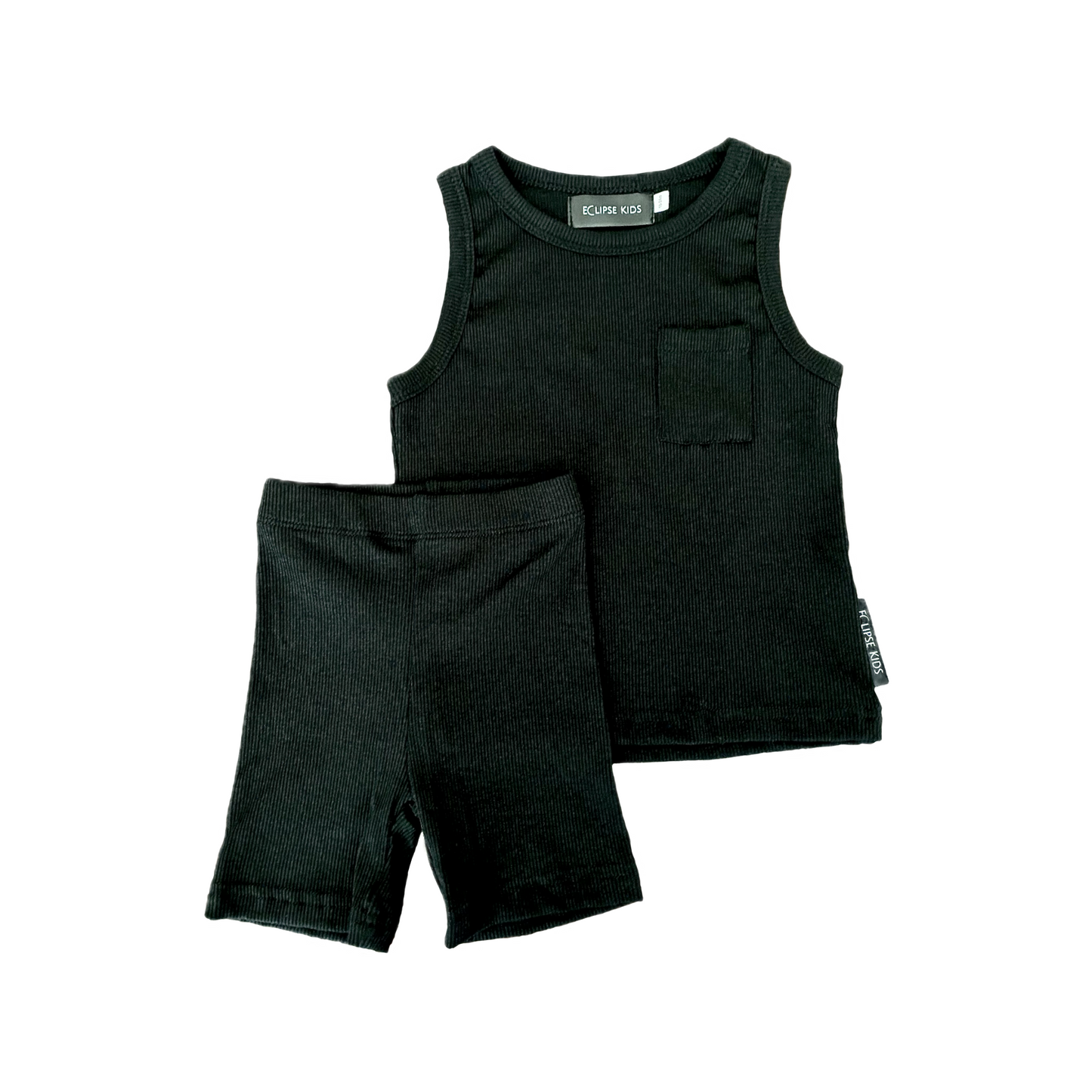 Ribbed Bamboo Tank Set - Black *Drop ship