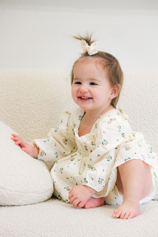 Floral long sleeve romper - cream