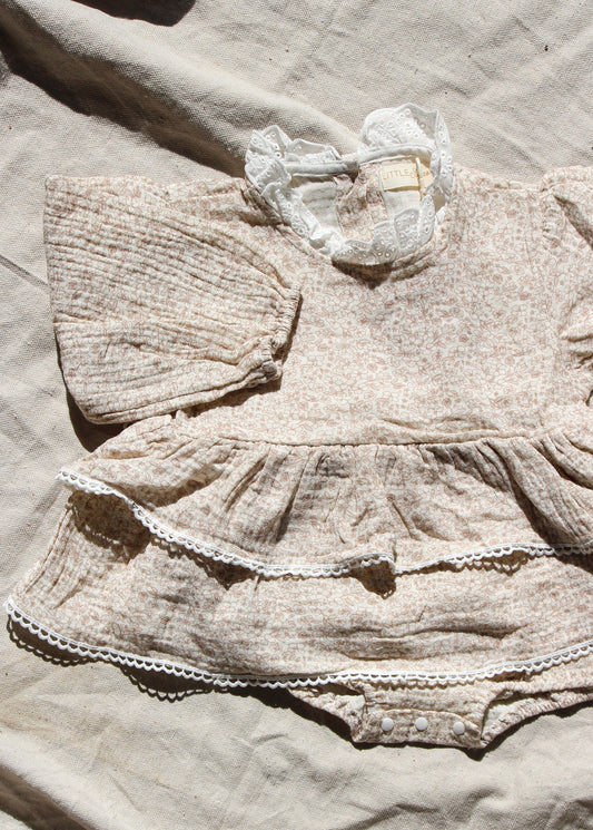 Floral long sleeve romper - brown