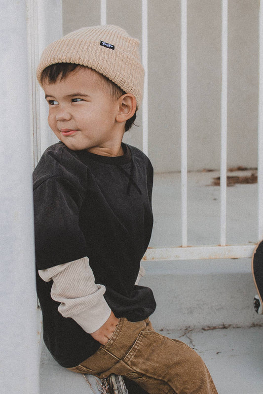 Toddler Waffle Layered Tee in Charcoal