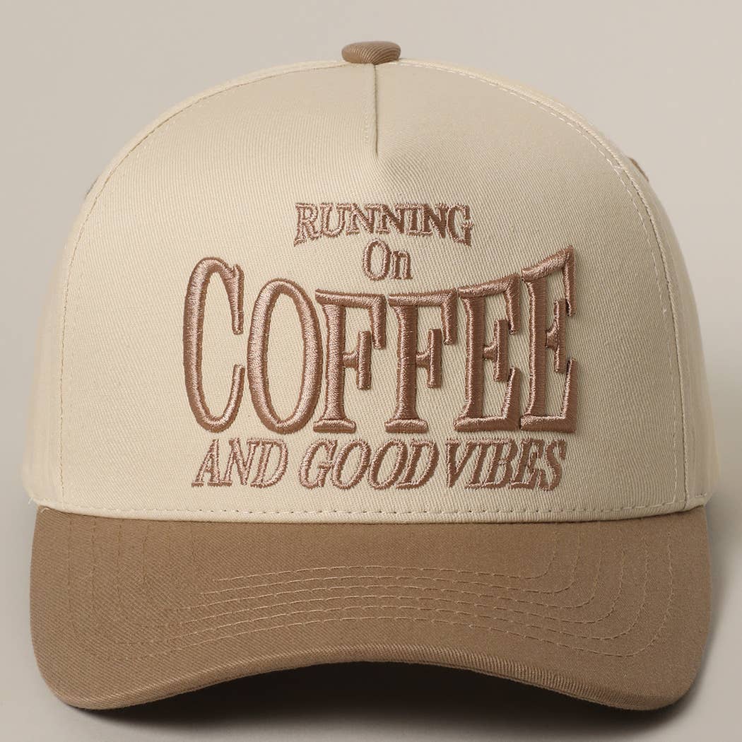 [Pre order ships BY 5/16]  RUNNING ON COFFEE 3D Letter Embroidered Two-Tone Trucker Hat