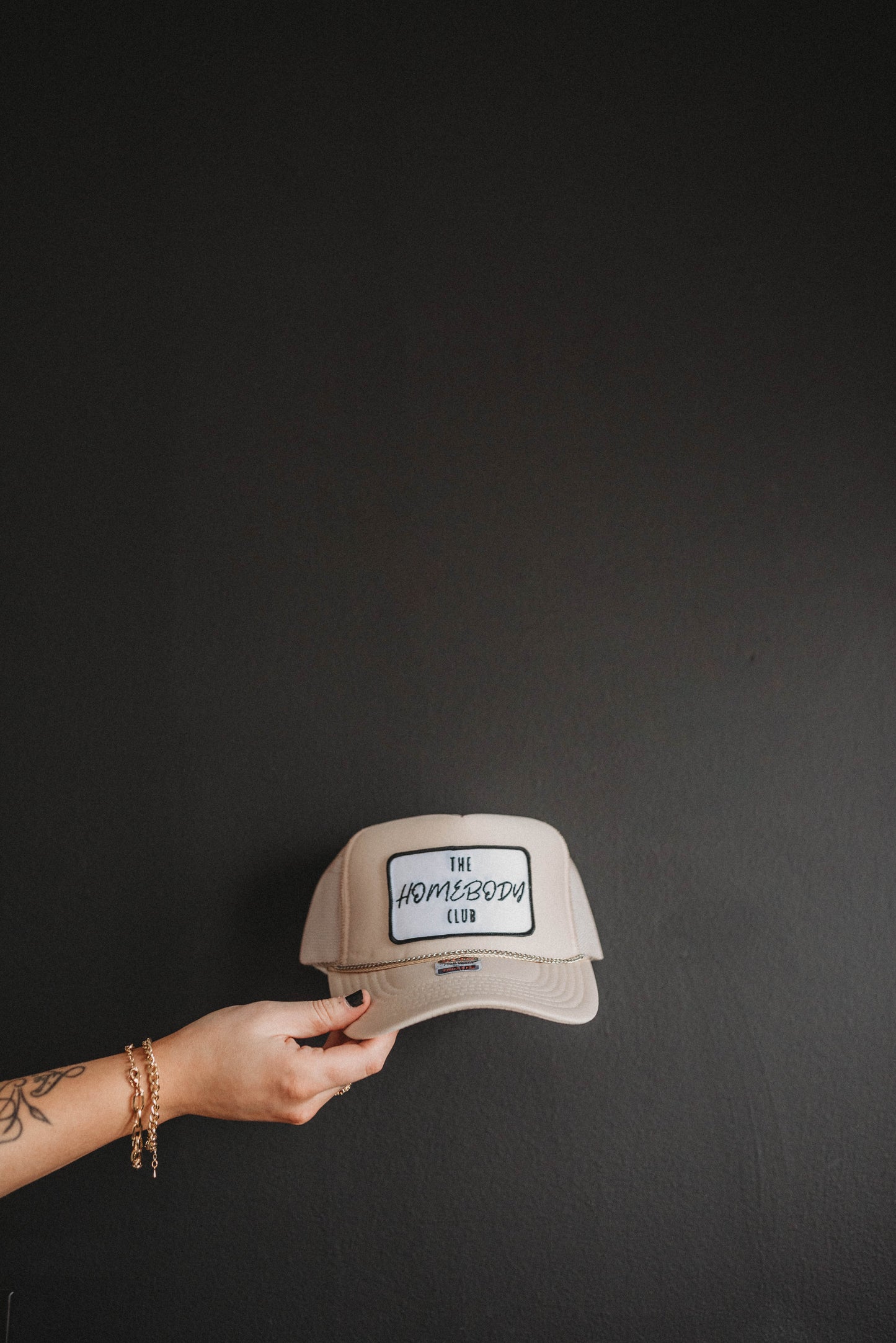 The Homebody Club Trucker Hat Tan/black