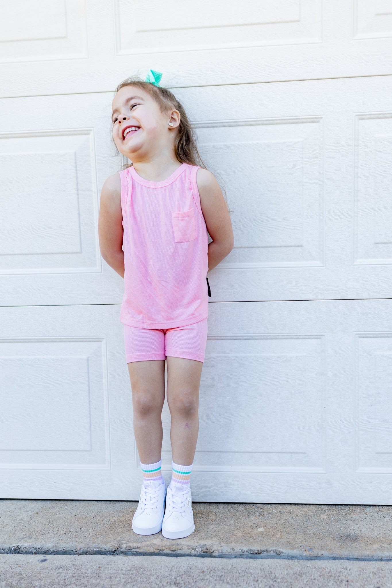 Ribbed Bamboo Tank Set - Pink *Drop ship