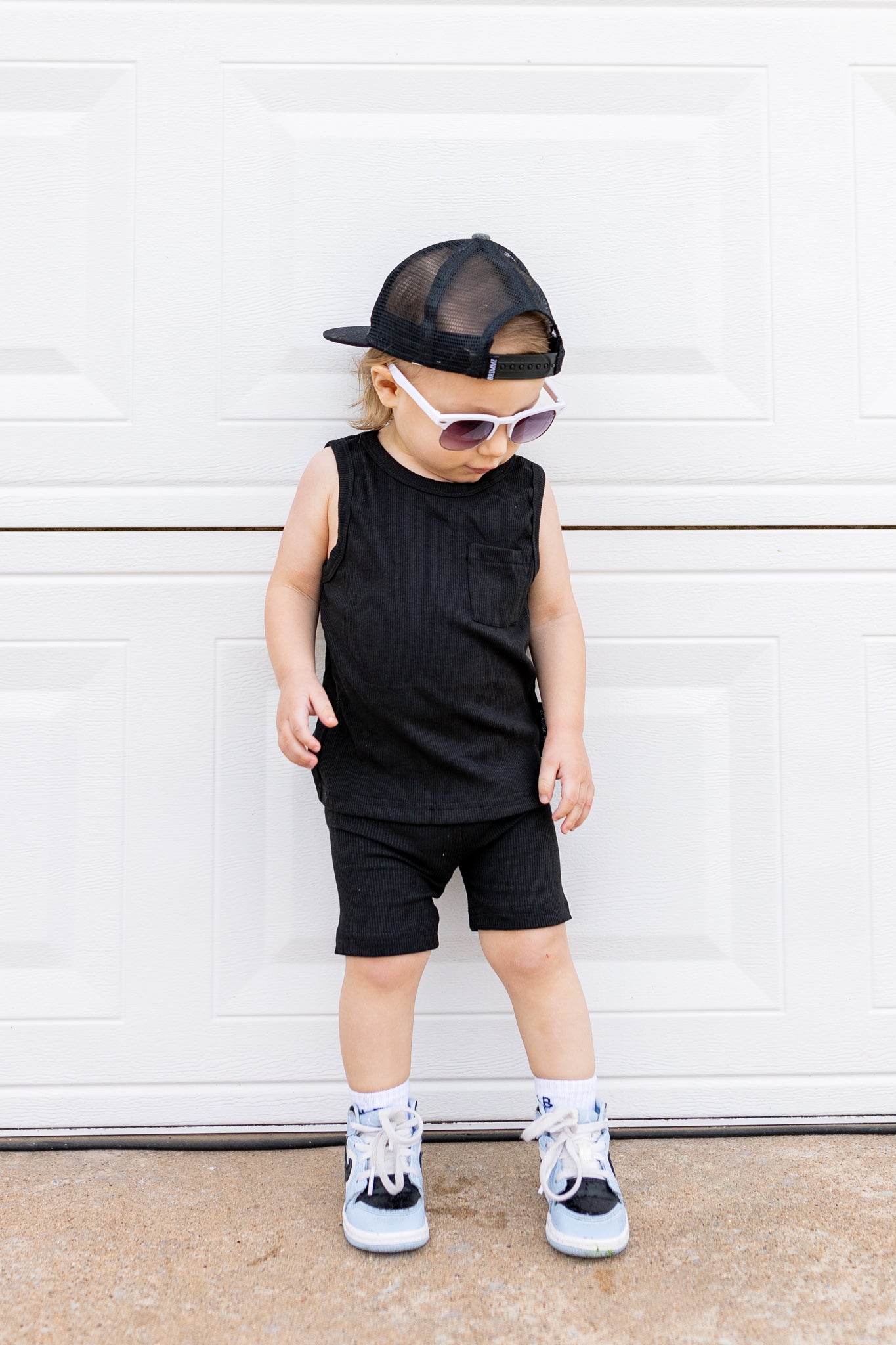 Ribbed Bamboo Tank Set - Black *Drop ship