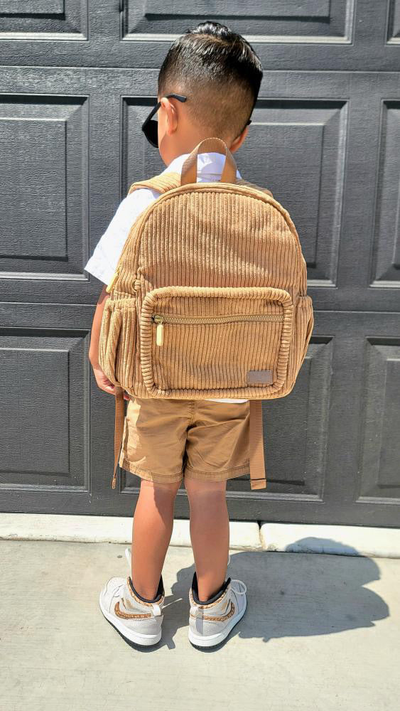 The Play Date Mini Corduroy Backpack- Caramel