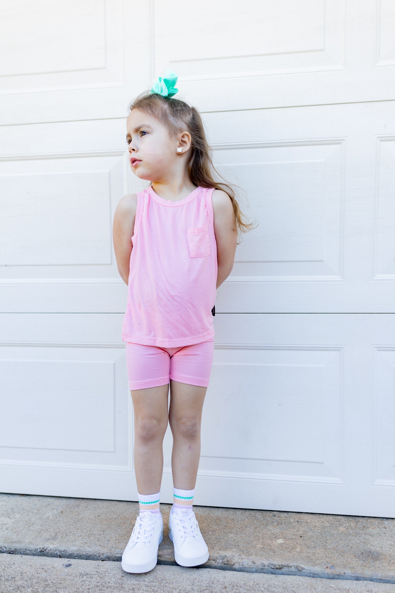 Ribbed Bamboo Tank Set - Pink *Drop ship