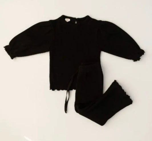 Ribbed Capri Flare Set - Black