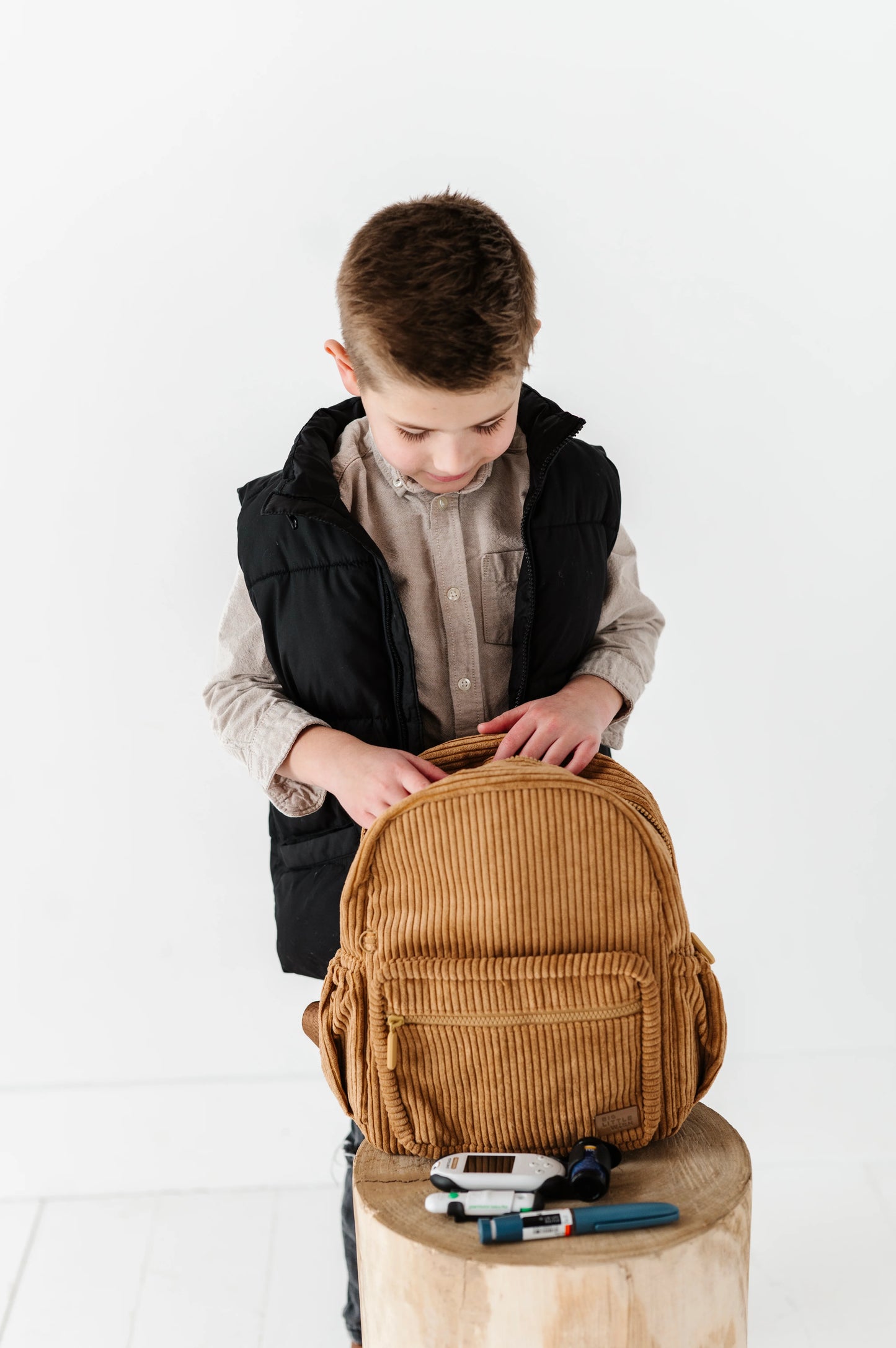 The Play Date Mini Corduroy Backpack- Caramel