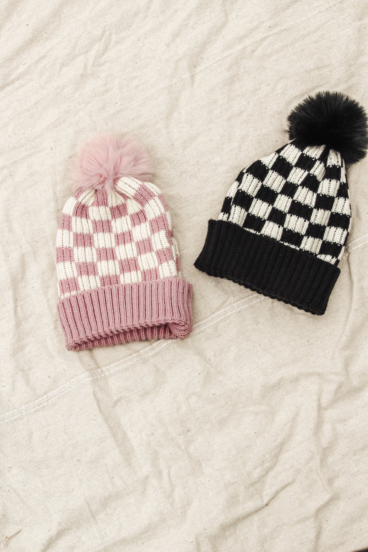 Check Knit Beanie - Mauve