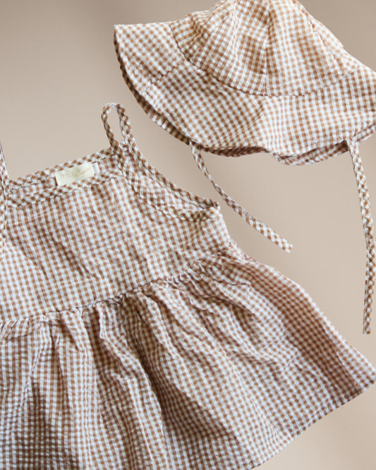Beige Babe Gingham Dress Set