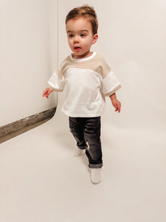White/tan Color Block Tee