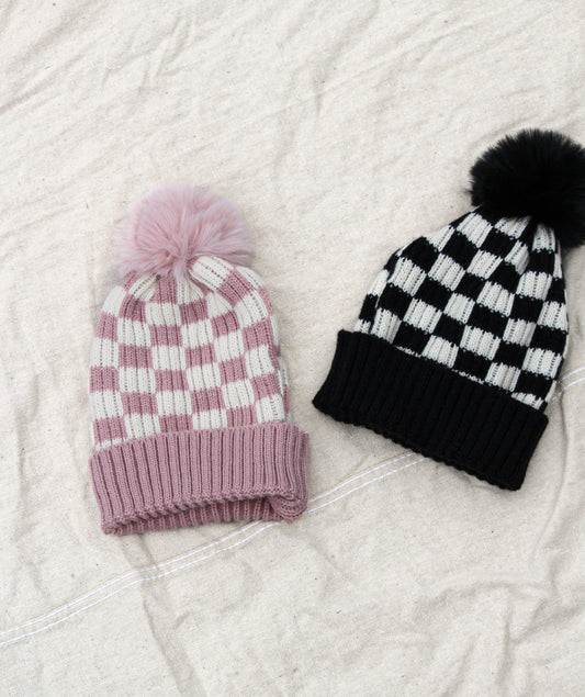 Check Knit Beanie - Black