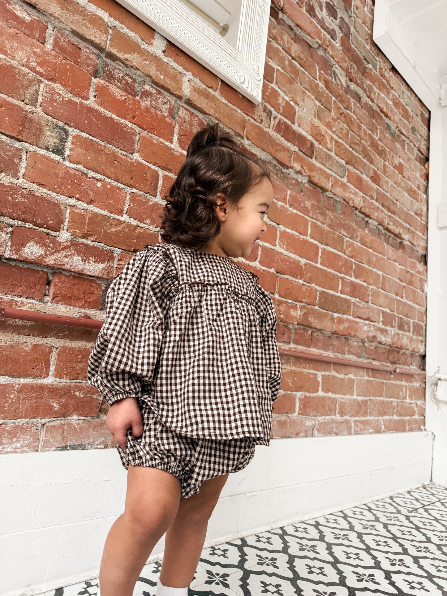 Brown Gingham Dress Set