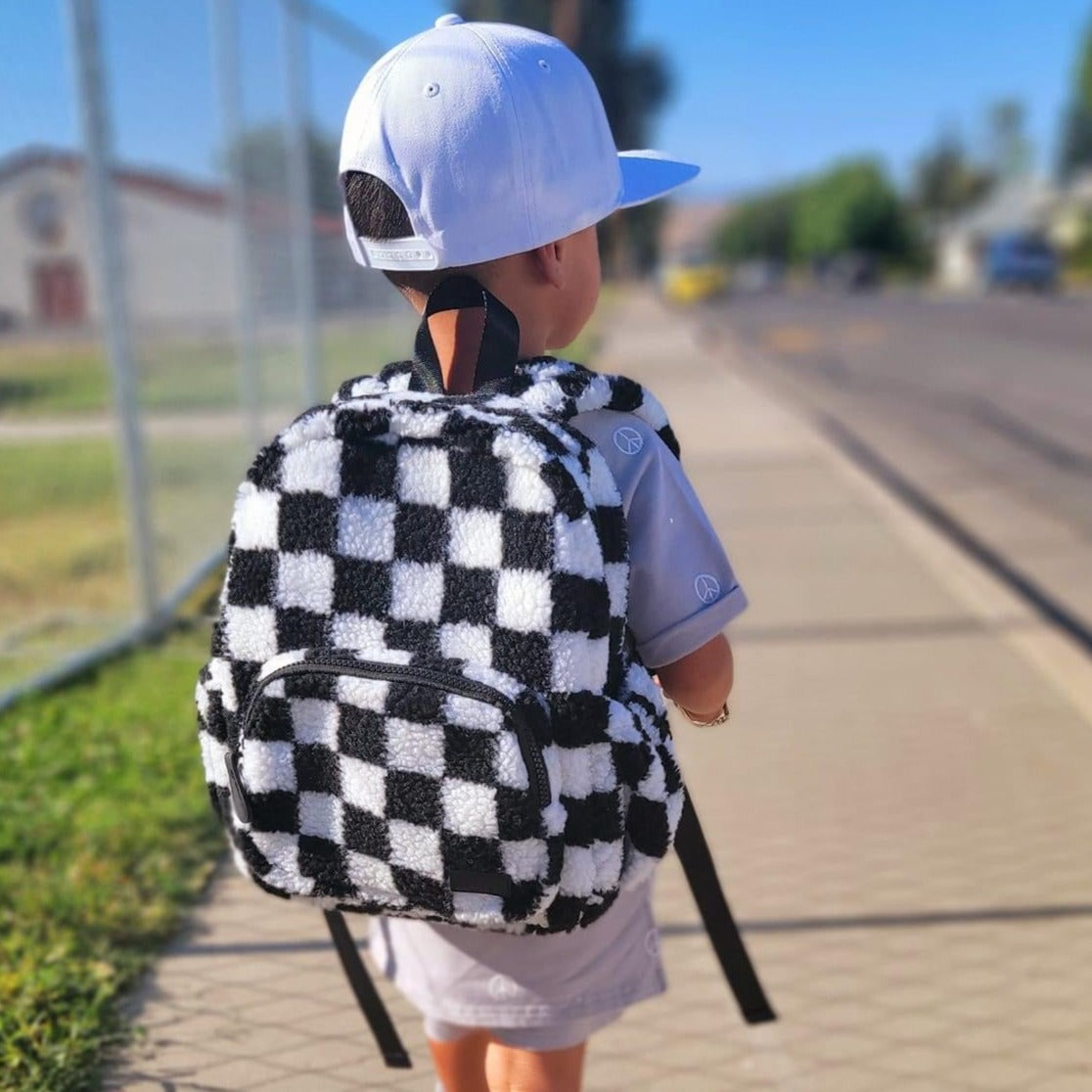 The Aspen Mini Backpack- Sherpa Black and White Check *Drop Ship*