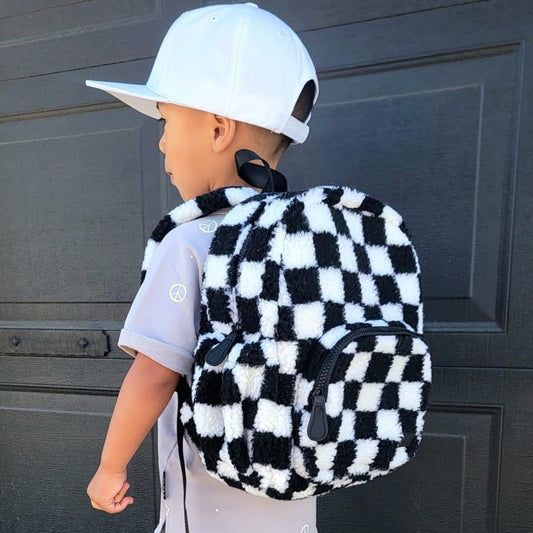 The Aspen Mini Backpack- Sherpa Black and White Check *Drop Ship*